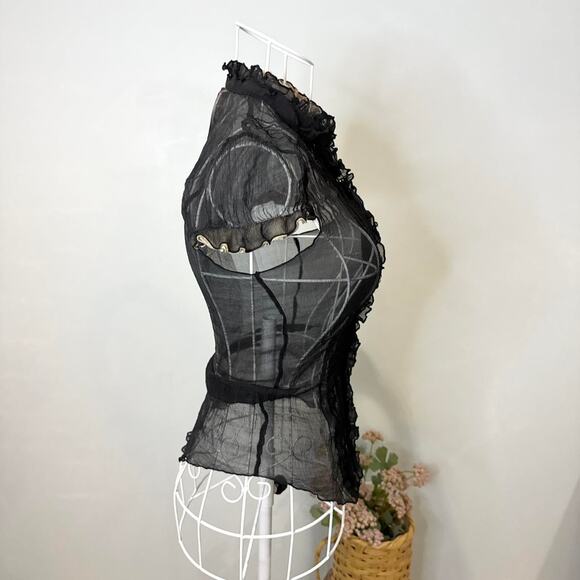 Gorgeous vintage y2k black and tan silk ruffle button up fitted babydoll - Picture 4 of 6